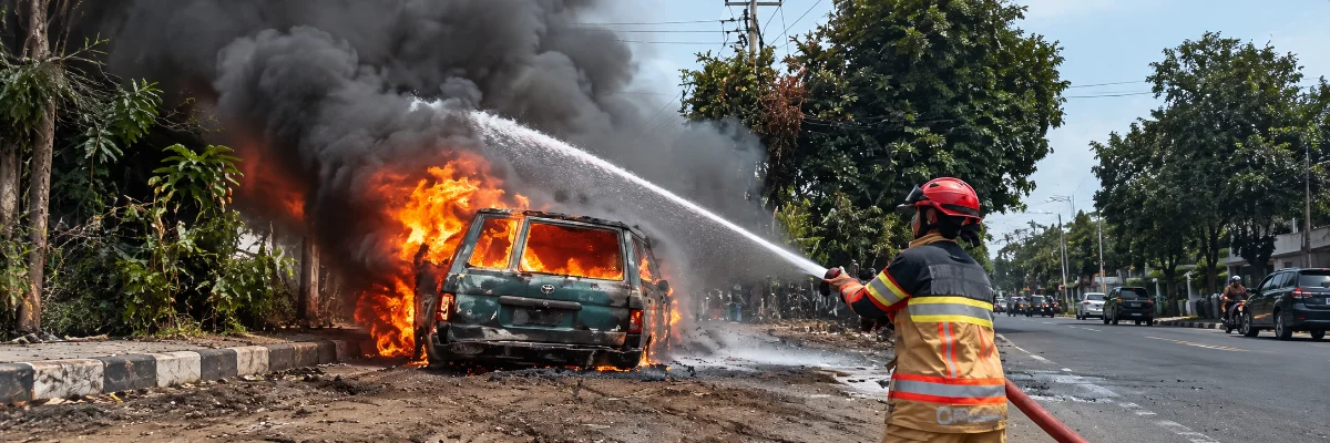 Kijang Bermuatan Delapan Jerigen Bensin Terbakar di Mulyaharja, Dua Orang Alami Luka Bakar