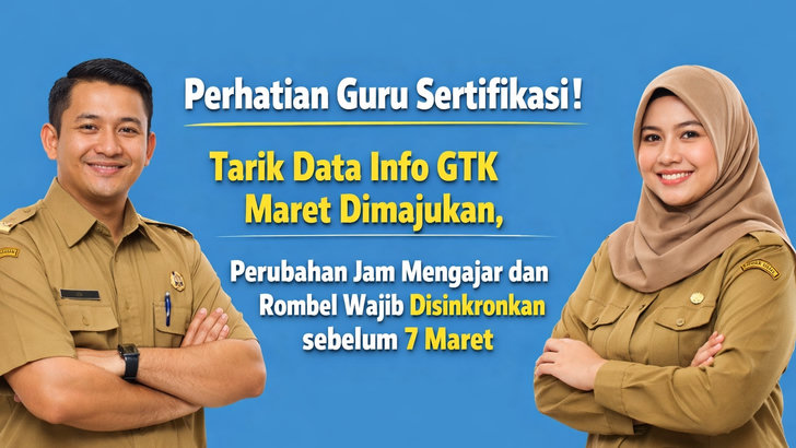 Perhatian Guru Sertifikasi! Tarik Data Info GTK Maret Dimajukan, Perubahan Jam Mengajar dan Rombel Wajib Disinkronkan sebelum 7 Maret