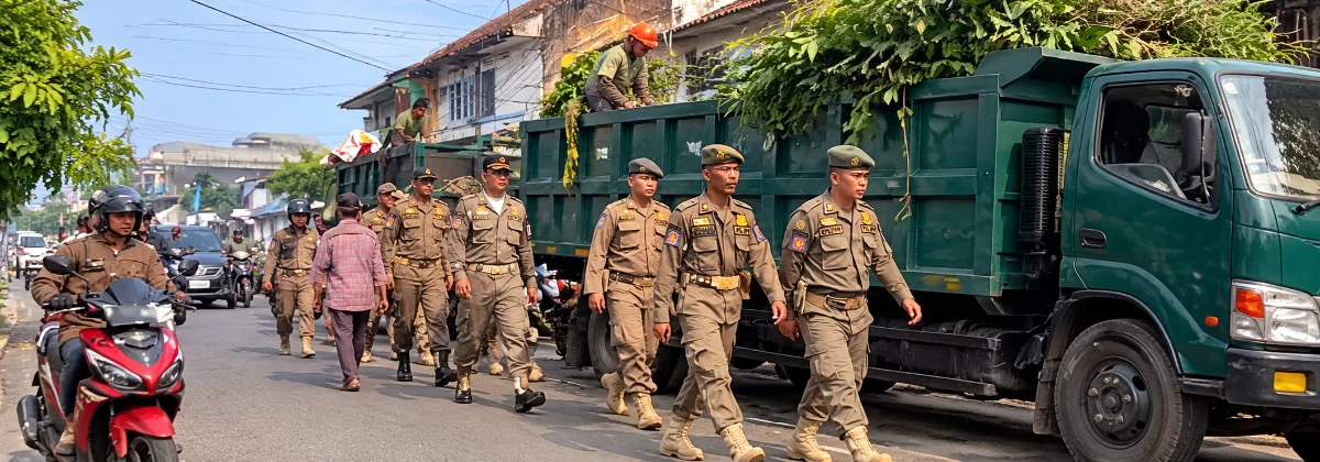 Jenal Mutaqin bersama petugas gabungan melaksanakan penertiban PKL di Jalan MA Salmun